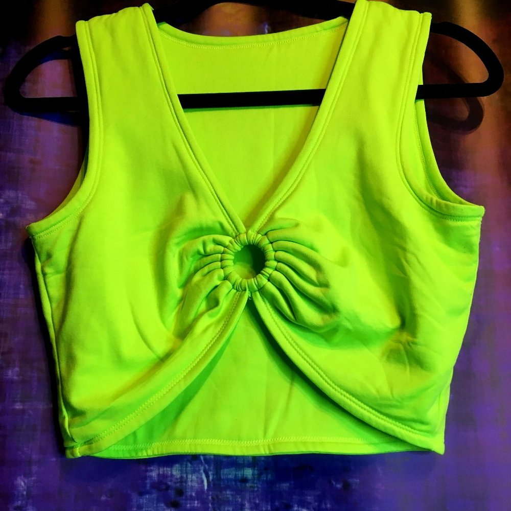 Festival Y2k Bustier Cropped Tank Top Neon Lime Green Size Large - NWOT